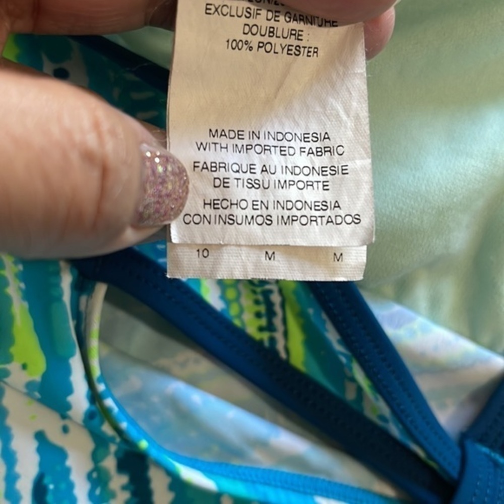 Nike Teal Stripe Racerback Tankini Swimsuit Top Size 10 EUC #1275 - Picture 5 of 5